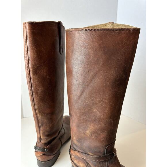 FRYE Lindsay Plate Distressed Leather Tall Riding Boots 76975 Brown Size 7 B - Picture 6 of 16